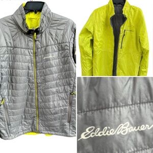 Eddie Bauer Reversible Lightweight Puffer Coat Jacket, Grey, Neon Yellow, Sz M